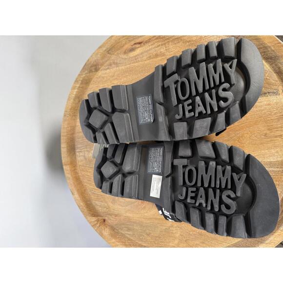 NWB Tommy Jeans Black Pink Braided Strap Slide Sandals Women’s Designer Size 6 - Picture 4 of 10